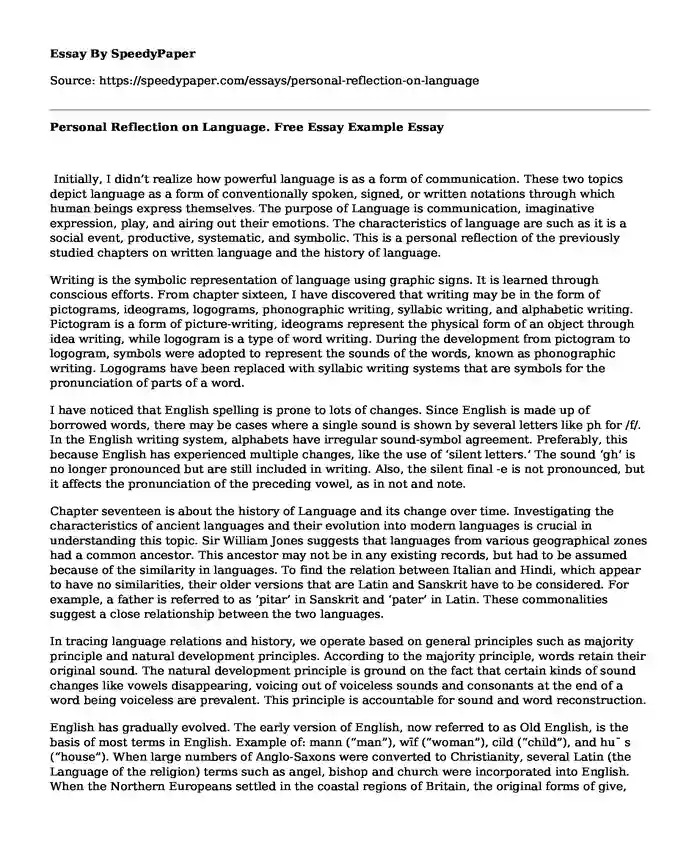 Personal Reflection on Language. Free Essay Example