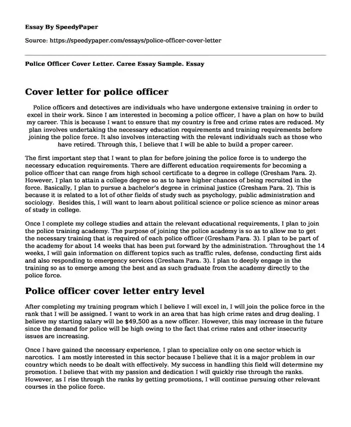 Police Officer Cover Letter. Caree Essay Sample.