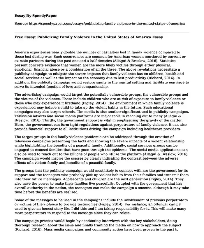 Free Essay: Publicizing Family Violence in the United States of America