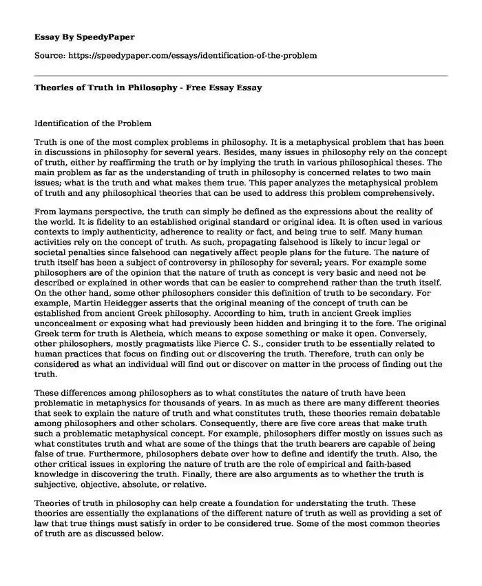Theories of Truth in Philosophy - Free Essay