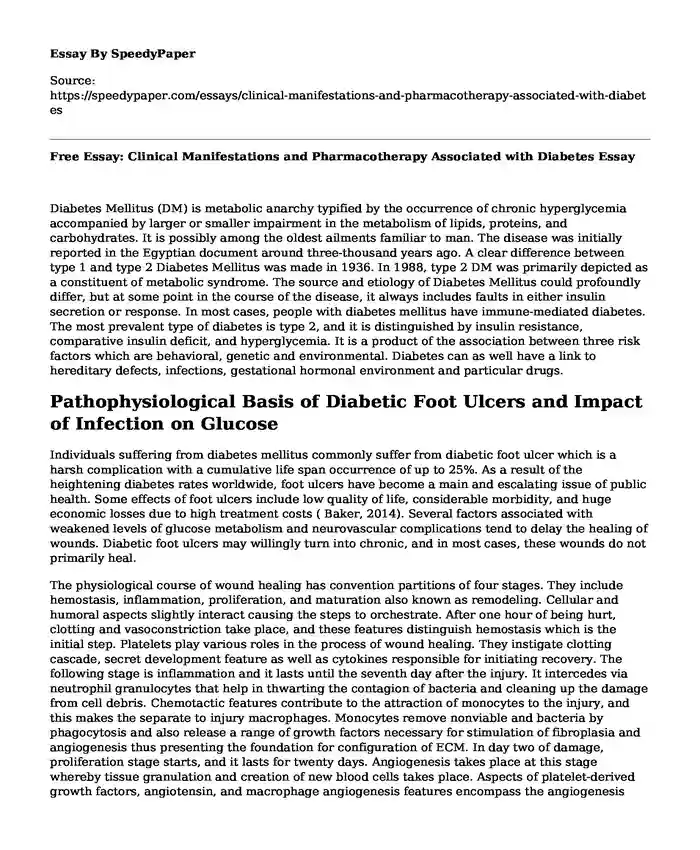 Free Essay: Clinical Manifestations and Pharmacotherapy Associated with Diabetes