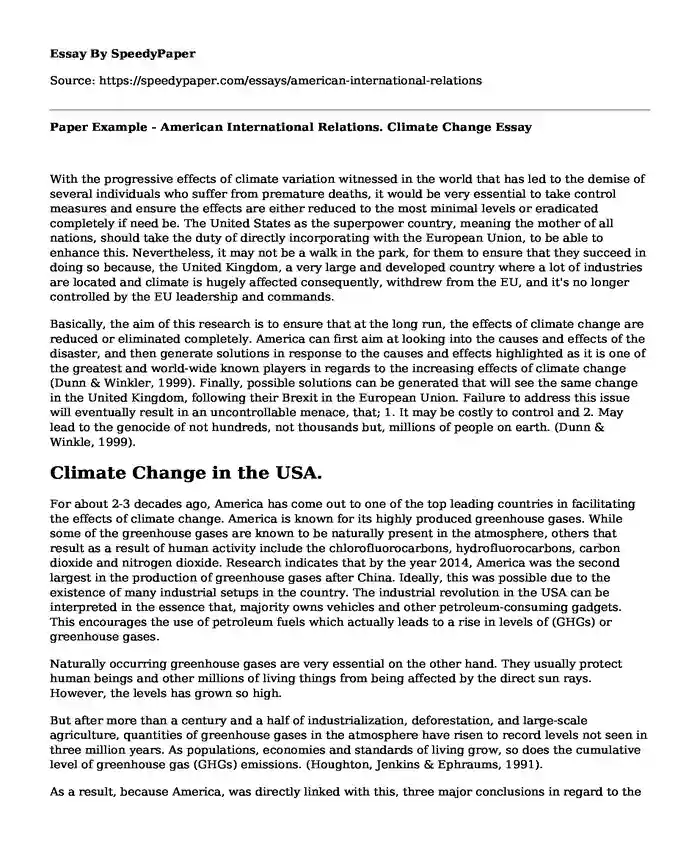 Paper Example - American International Relations. Climate Change