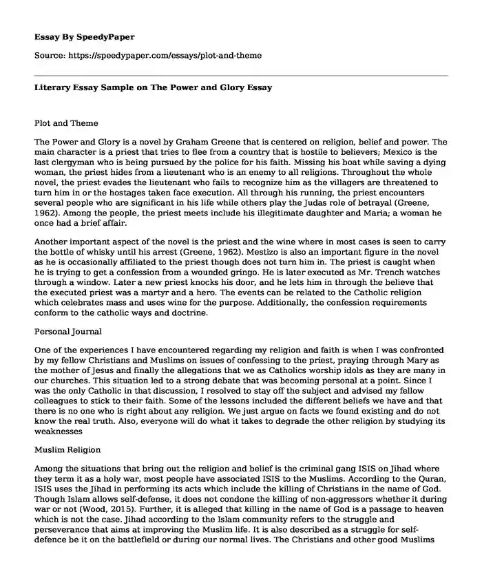 Literary Essay Sample on The Power and Glory