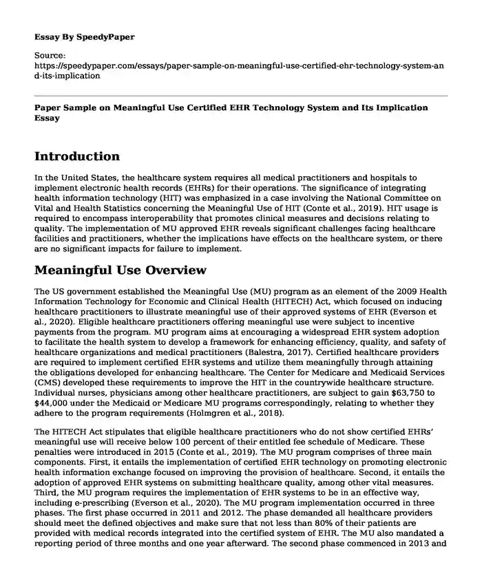 Paper Sample on Meaningful Use Certified EHR Technology System and Its Implication