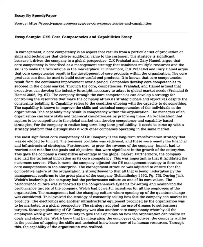 Essay Sample: GES Core Competencies and Capabilities
