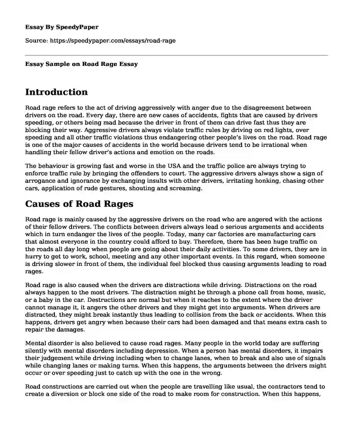 Essay Sample on Road Rage