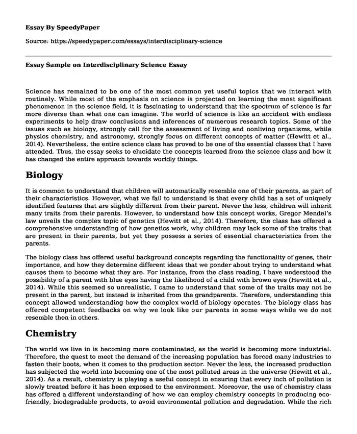 📗 Essay Sample on Interdisciplinary Science | SpeedyPaper.com