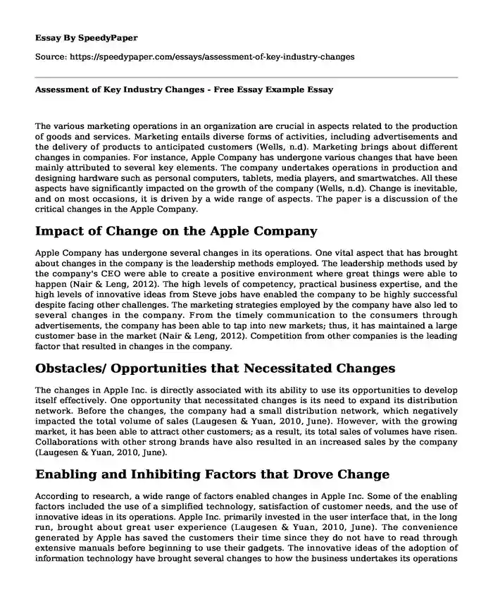 Assessment of Key Industry Changes - Free Essay Example