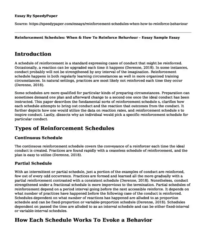 Reinforcement Schedules: When & How To Reinforce Behaviour - Essay Sample