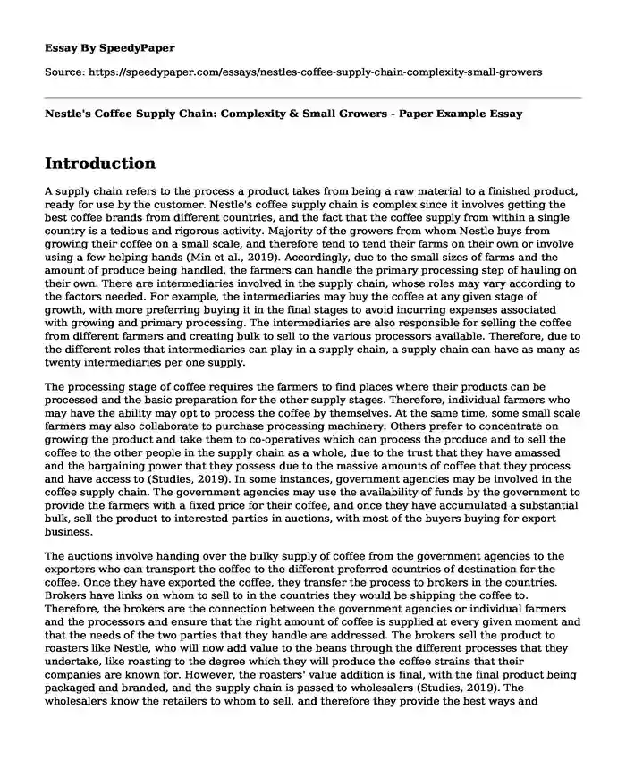 Nestle's Coffee Supply Chain: Complexity & Small Growers - Paper Example