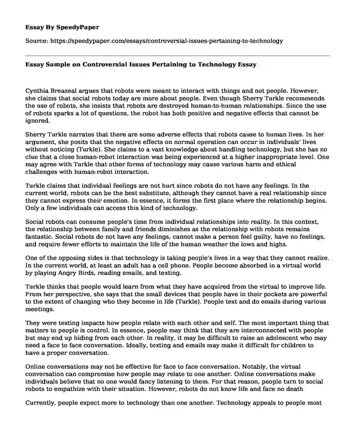 Essay Sample on Controversial Issues Pertaining to Technology