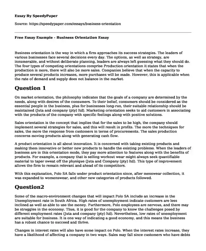 Free Essay Example - Business Orientation