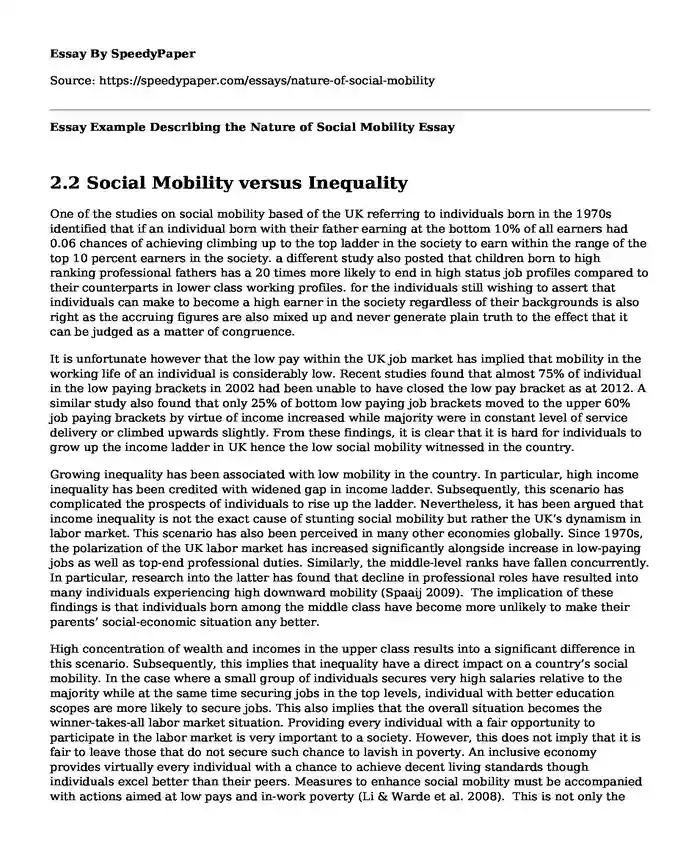 Essay Example Describing the Nature of Social Mobility