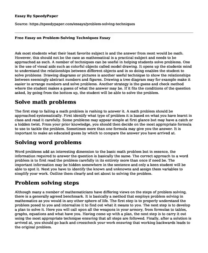 Free Essay on Problem-Solving Techniques