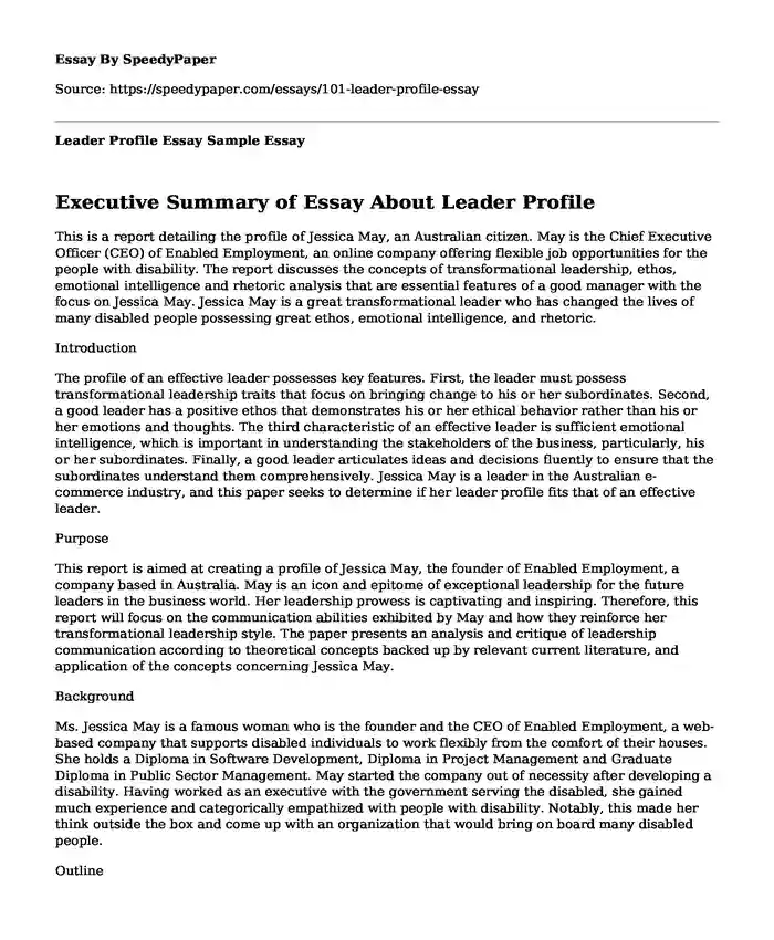 Leader Profile Essay Sample