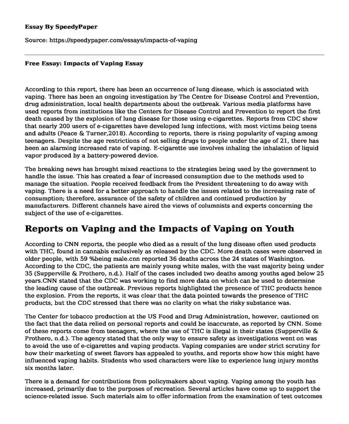 Free Essay: Impacts of Vaping