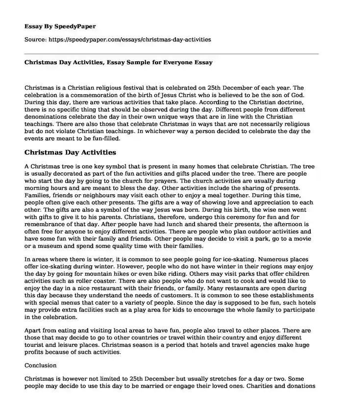Christmas Day Activities, Essay Sample for Everyone
