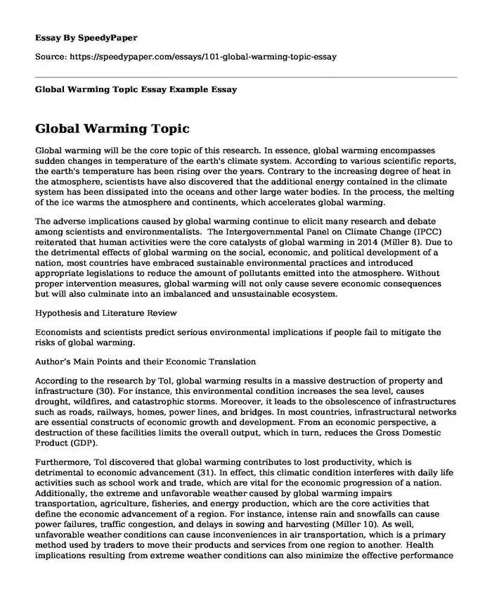 Global Warming Topic Essay Example