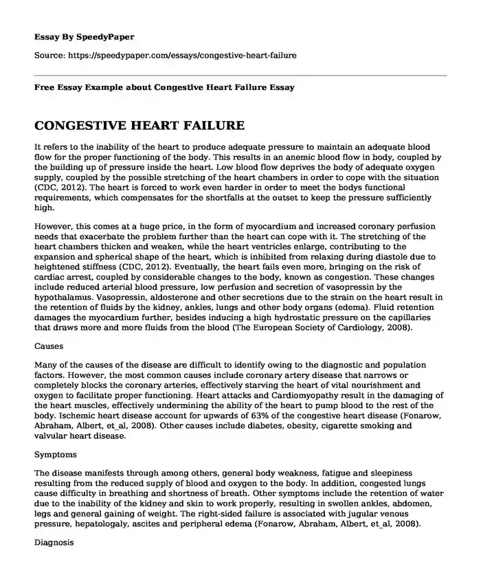 Free Essay Example about Congestive Heart Failure
