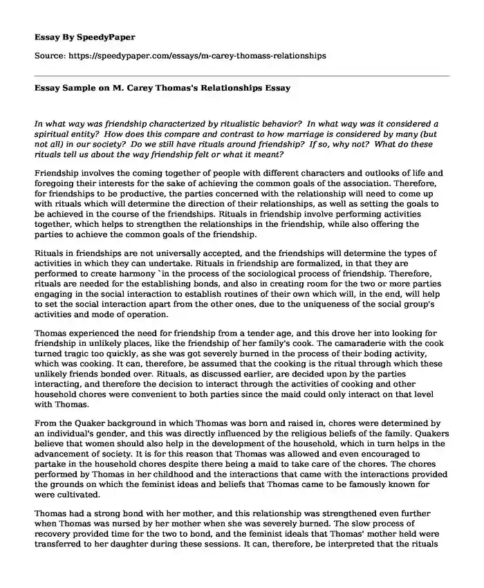 Essay Sample on M. Carey Thomas's Relationships