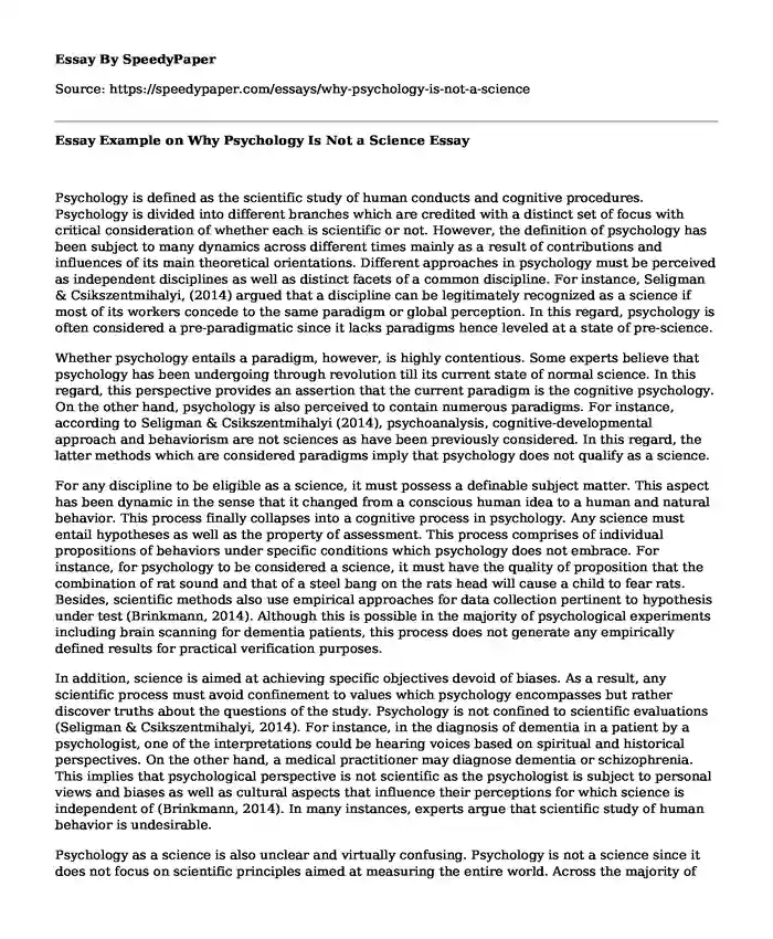 Essay Example on Why Psychology Is Not a Science