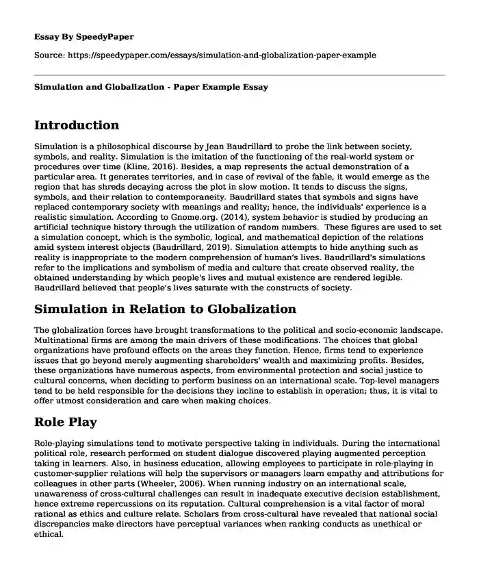 Simulation and Globalization - Paper Example