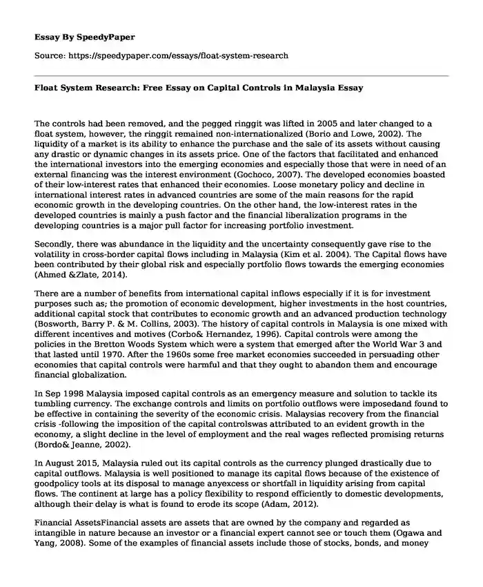 Float System Research: Free Essay on Capital Controls in Malaysia