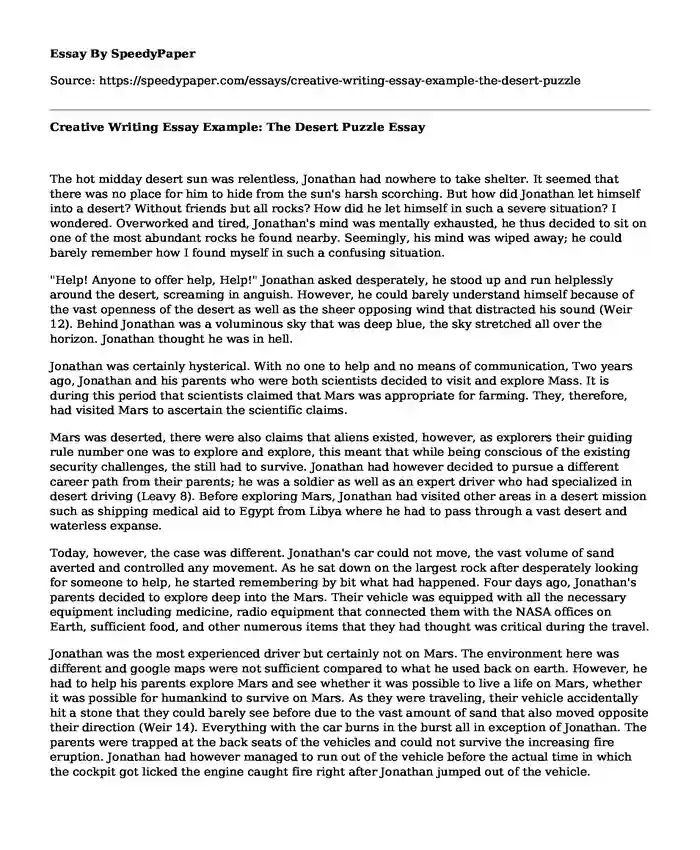 creative writing examples essay