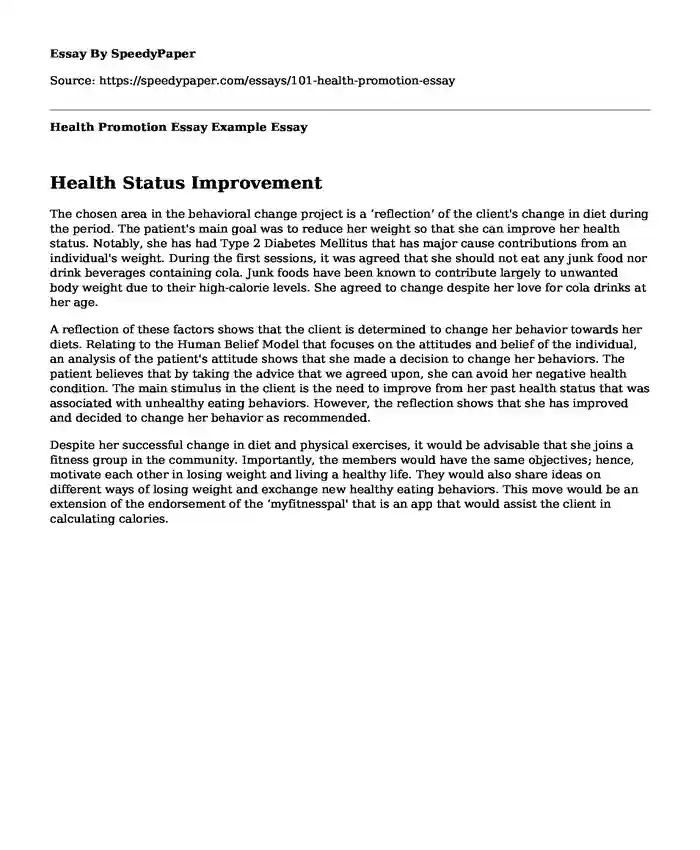 Health Promotion Essay Example
