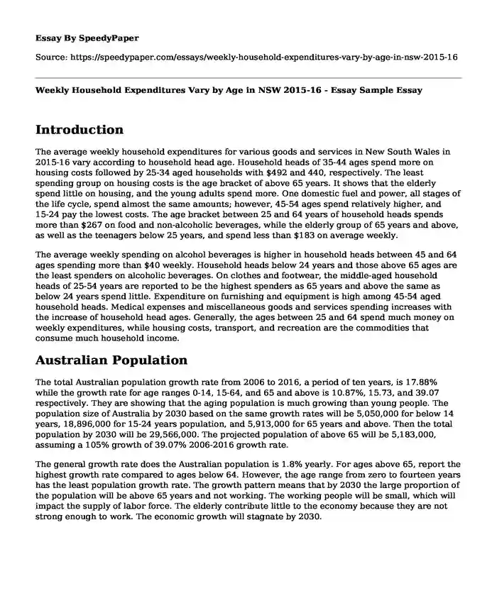 Weekly Household Expenditures Vary by Age in NSW 2015-16 - Essay Sample