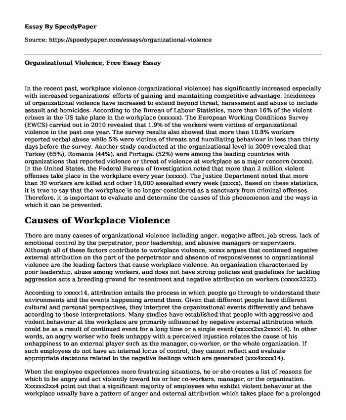 Organizational Violence, Free Essay