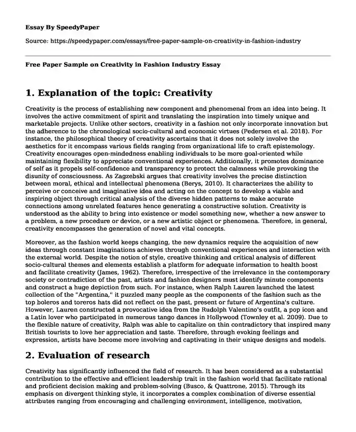 Free Paper Sample on Creativity in Fashion Industry