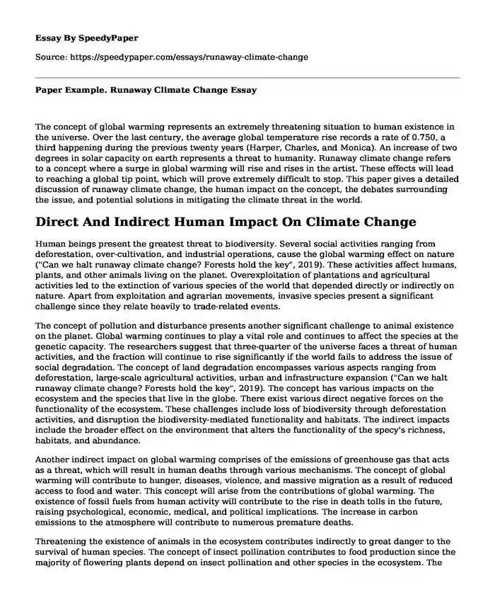  Paper Example. Runaway Climate Change
