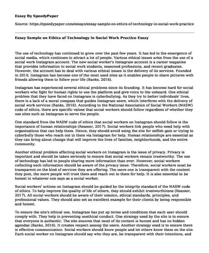 Essay Sample on Ethics of Technology in Social Work Practice