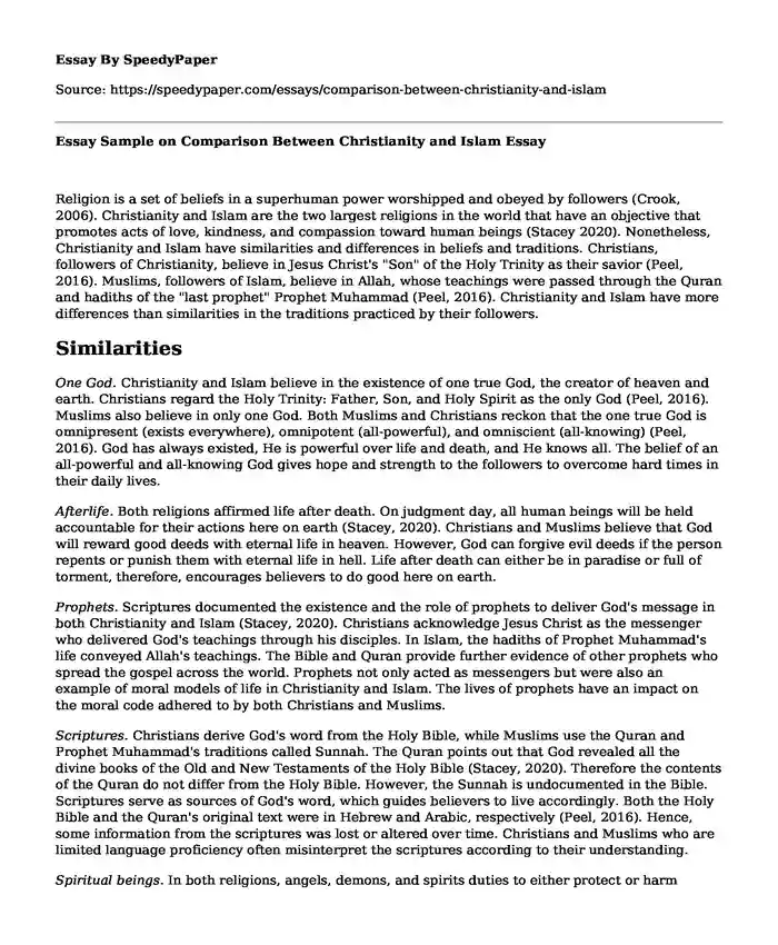 Essay Sample on Comparison Between Christianity and Islam