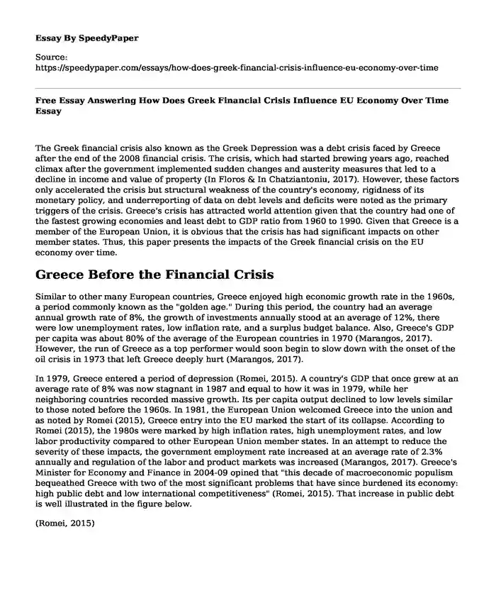 Free Essay Answering How Does Greek Financial Crisis Influence EU Economy Over Time