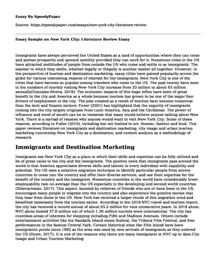 Essay Sample on New York City: Literature Review