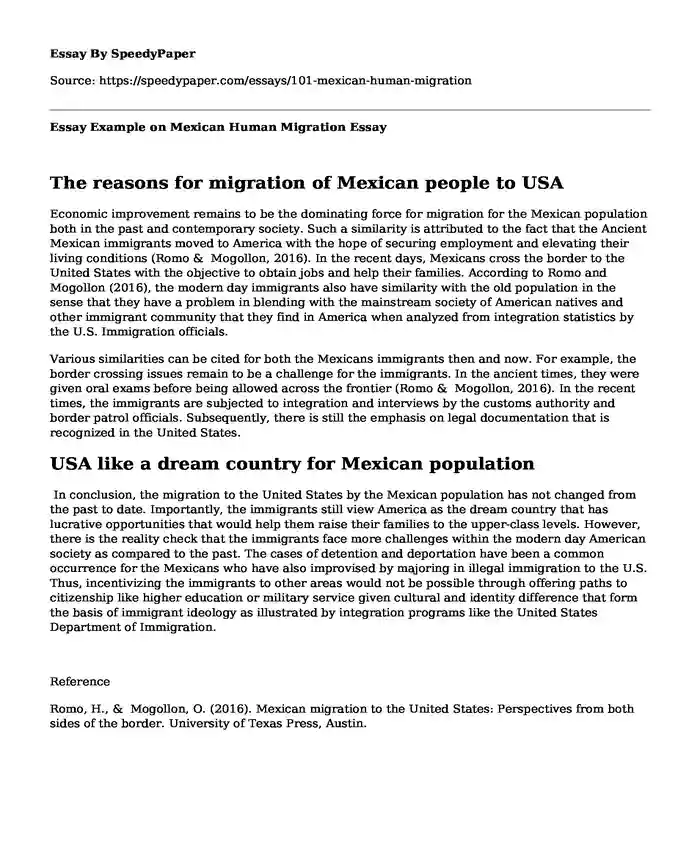 Essay Example on Mexican Human Migration