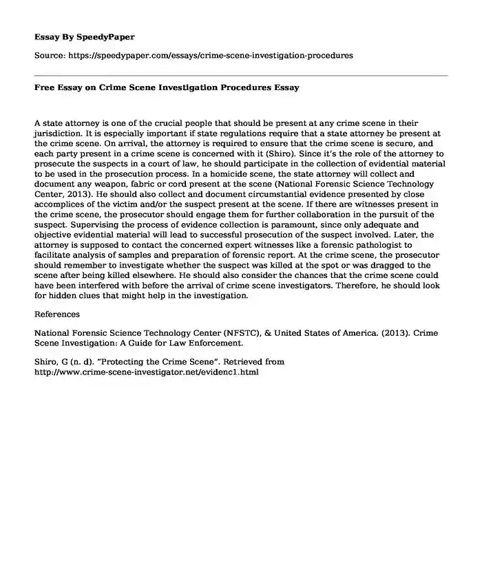 Free Essay on Crime Scene Investigation Procedures