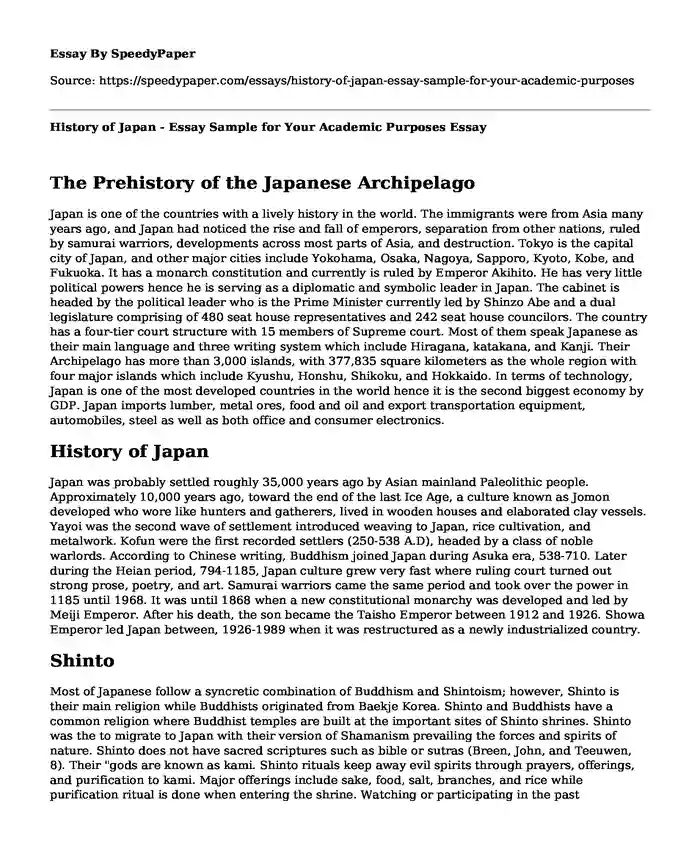 History of Japan - Essay Sample for Your Academic Purposes