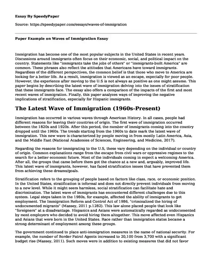 Paper Example on Waves of Immigration