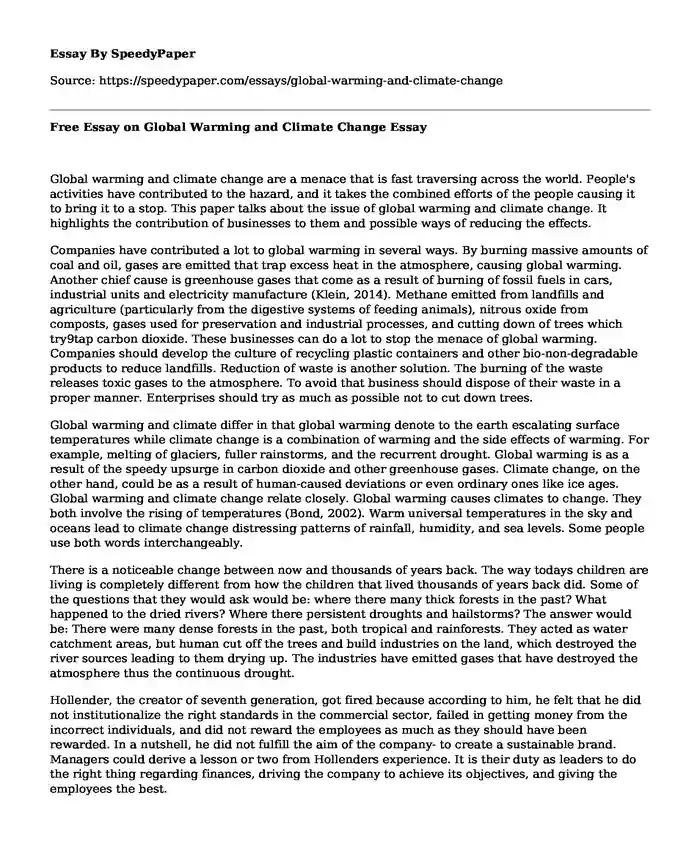 Free Essay on Global Warming and Climate Change