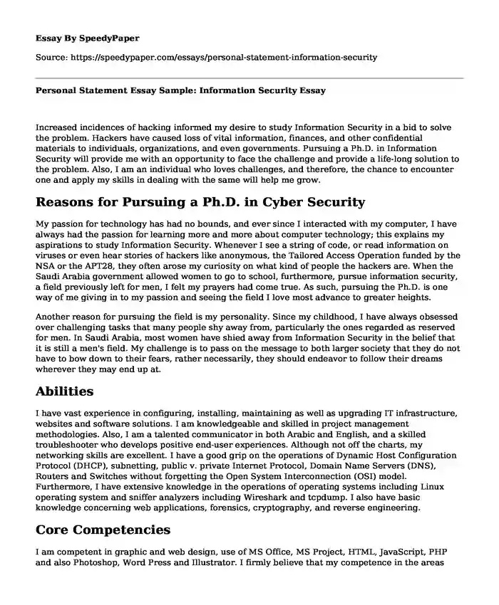 personal statement for msc cyber security sample