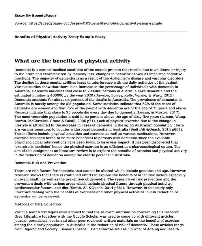 Benefits of Physical Activity Essay Sample