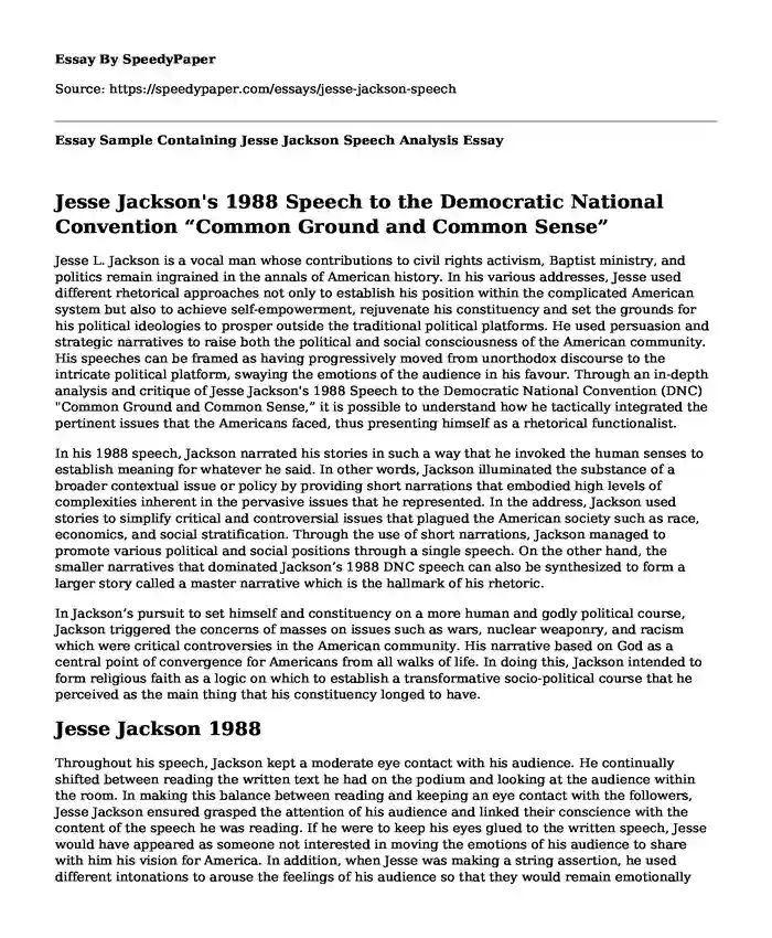 Essay Sample Containing Jesse Jackson Speech Analysis