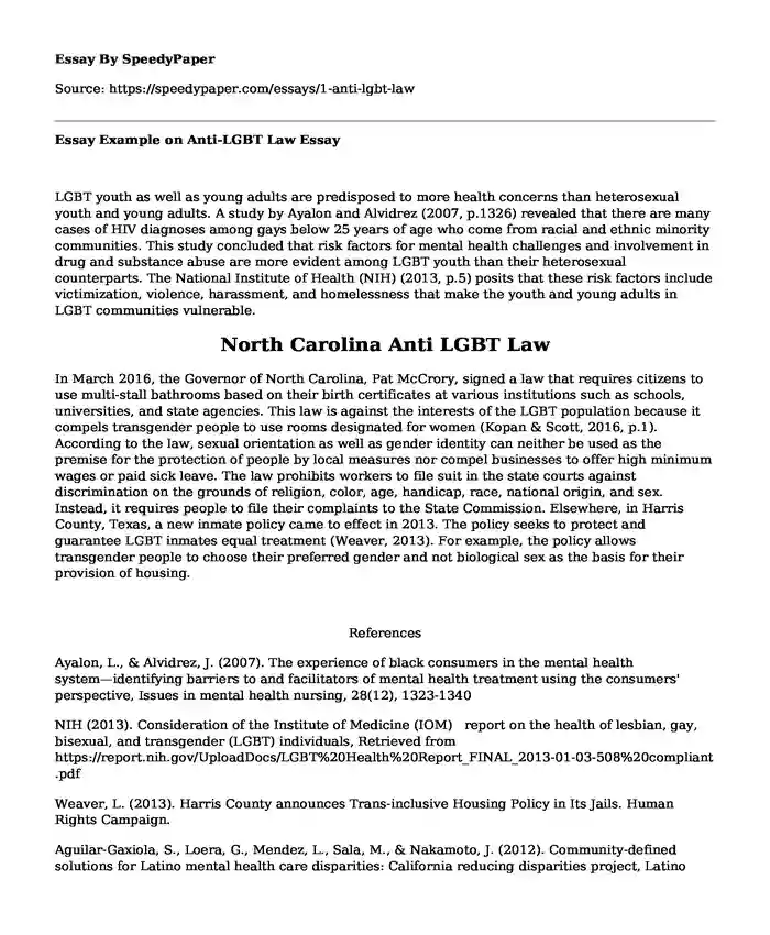 Essay Example on Anti-LGBT Law