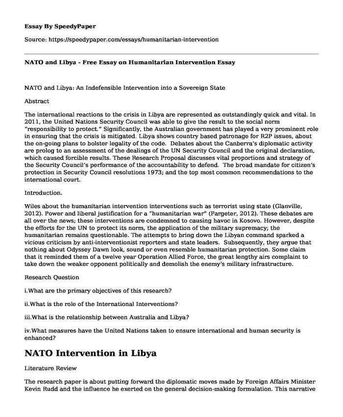 NATO and Libya - Free Essay on Humanitarian Intervention