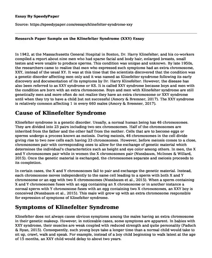 📚 Research Paper Sample on the Klinefelter Syndrome (XXY)