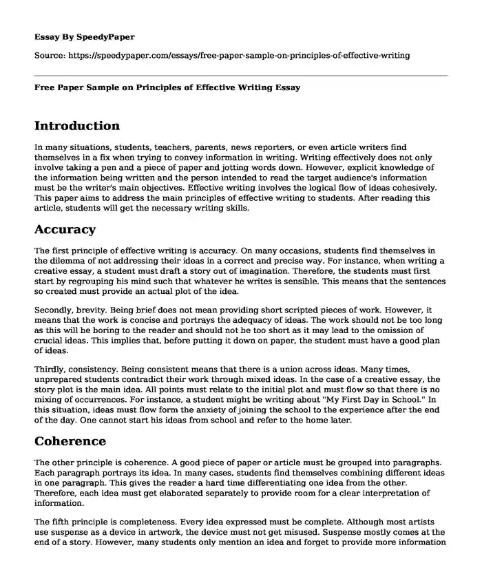 Free Paper Sample on Principles of Effective Writing