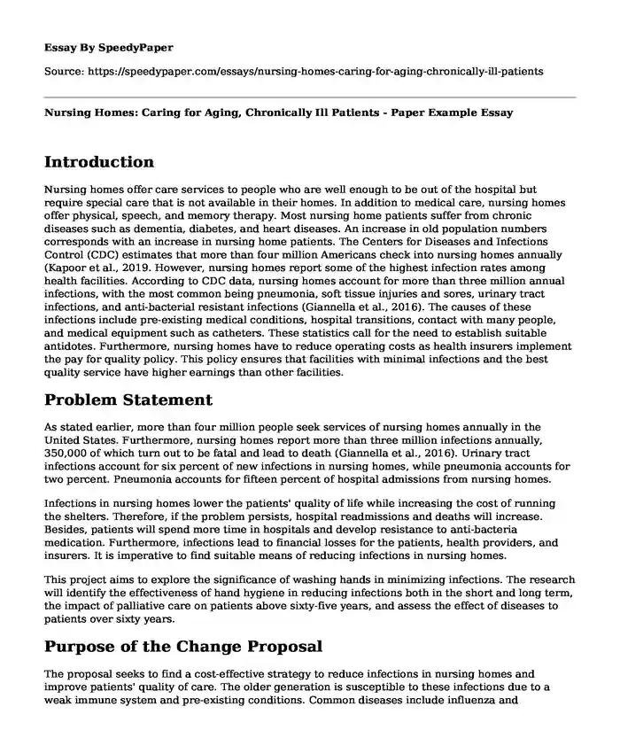 Nursing Homes: Caring for Aging, Chronically Ill Patients - Paper Example